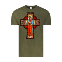 Vintage Olive lady of guadalupe leopard cross Vintage Tee - BarkalooDesign