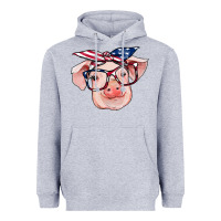 Heather Grey american flag with pig Heavyweight Hoodie - RanaPortraitStore