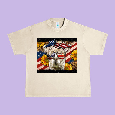 Western 4th Of July Llama Background Urban Heavy Tee Designed By Lillyallendesigns