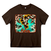 Chocolate Brown aries turquoise cowhide Heavy Core Tee - RanaPortraitStore