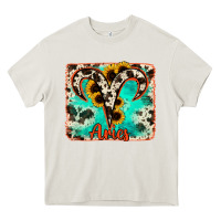 Cream aries turquoise cowhide Heavy Core Tee - RanaPortraitStore