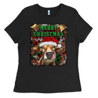 Black merry christmas heifer with cowbells Ladies Tee - RanaPortraitStore