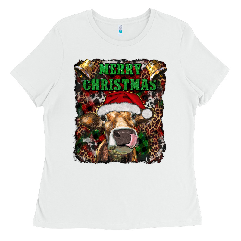 Merry Christmas Heifer With Cowbells Ladies Tee by RanaPortraitStore | Teevron