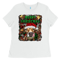 White merry christmas heifer with cowbells Ladies Tee - RanaPortraitStore