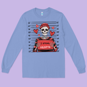 I Steal Hearts Skeleton Valentine's Day Long Sleeve Tee Designed By Maliassmallbusiness