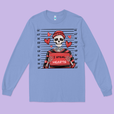 I Steal Hearts Skeleton Valentine's Day Long Sleeve Tee Designed By Maliassmallbusiness