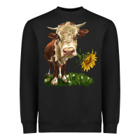 Black hereford heifer with sunflower Heavyweight Sweatshirt - LillyAllenDesigns