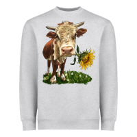 Heather Grey hereford heifer with sunflower Heavyweight Sweatshirt - LillyAllenDesigns