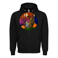 Black halloween round Zipper Hoodie - BundleAndBundleShop