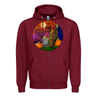 Burgundy halloween round Zipper Hoodie - BundleAndBundleShop