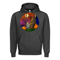 Charcoal Heather halloween round Zipper Hoodie - BundleAndBundleShop