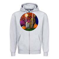 Heather Grey halloween round Zipper Hoodie - BundleAndBundleShop