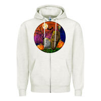 Oatmeal Heather halloween round Zipper Hoodie - BundleAndBundleShop
