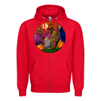 Red halloween round Zipper Hoodie - BundleAndBundleShop