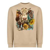 Mushroom Hereford heifer with sunflower and leopard Heavyweight Sweatshirt - LillyAllenDesigns