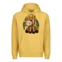 Antique Gold cute baby horse amd sunflowers Premium Hoodie - texasbilliewilder