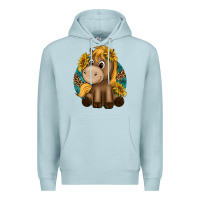 Blue Mist cute baby horse amd sunflowers Premium Hoodie - texasbilliewilder