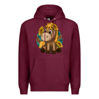 Burgundy cute baby horse amd sunflowers Premium Hoodie - texasbilliewilder