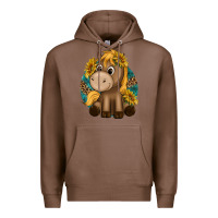 Chestnut cute baby horse amd sunflowers Premium Hoodie - texasbilliewilder