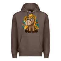 Coffee cute baby horse amd sunflowers Premium Hoodie - texasbilliewilder