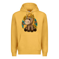 Mustard cute baby horse amd sunflowers Premium Hoodie - texasbilliewilder