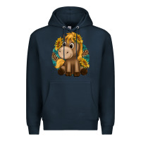Navy cute baby horse amd sunflowers Premium Hoodie - texasbilliewilder