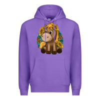 Purple cute baby horse amd sunflowers Premium Hoodie - texasbilliewilder