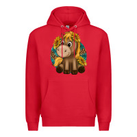 Red cute baby horse amd sunflowers Premium Hoodie - texasbilliewilder