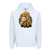 White cute baby horse amd sunflowers Premium Hoodie - texasbilliewilder