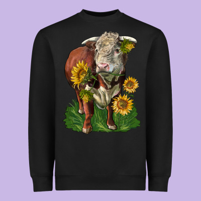 Hereford Bull With Sunflowers Heavyweight Sweatshirt Designed By Lillyallendesigns