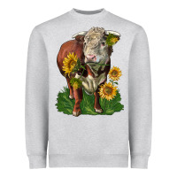 Heather Grey hereford bull with sunflowers Heavyweight Sweatshirt - LillyAllenDesigns