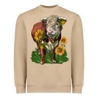 Mushroom hereford bull with sunflowers Heavyweight Sweatshirt - LillyAllenDesigns