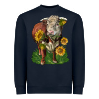 Navy hereford bull with sunflowers Heavyweight Sweatshirt - LillyAllenDesigns