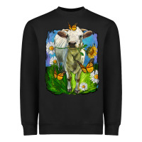Black charolais heifer with sunflower and daisies Heavyweight Sweatshirt - LillyAllenDesigns