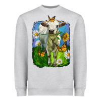Heather Grey charolais heifer with sunflower and daisies Heavyweight Sweatshirt - LillyAllenDesigns