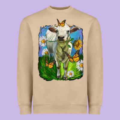 Charolais Heifer With Sunflower And Daisies Heavyweight Sweatshirt Designed By Lillyallendesigns
