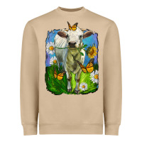 Mushroom charolais heifer with sunflower and daisies Heavyweight Sweatshirt - LillyAllenDesigns