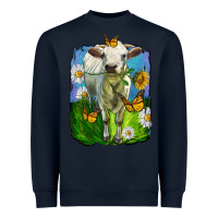 Navy charolais heifer with sunflower and daisies Heavyweight Sweatshirt - LillyAllenDesigns