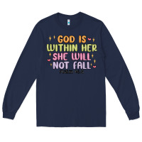 Navy god is within her she will not fall Long Sleeve Tee - MaliasSmallBusiness