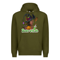 Army Green Boss witch afro Premium Hoodie - NancyCooperArtShop