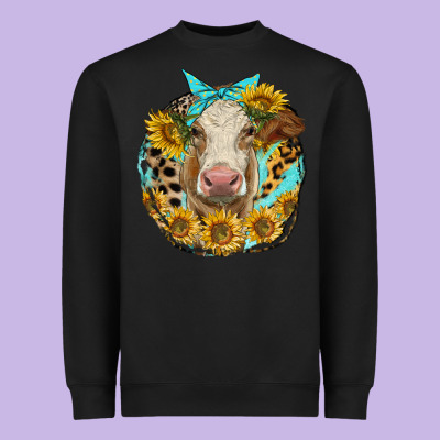 Simmental Heifer With Sunflowers And Leopard Heavyweight Sweatshirt Designed By Lillyallendesigns