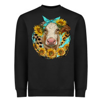 Black simmental heifer with sunflowers and leopard Heavyweight Sweatshirt - LillyAllenDesigns