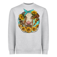 Heather Grey simmental heifer with sunflowers and leopard Heavyweight Sweatshirt - LillyAllenDesigns