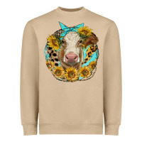 Mushroom simmental heifer with sunflowers and leopard Heavyweight Sweatshirt - LillyAllenDesigns