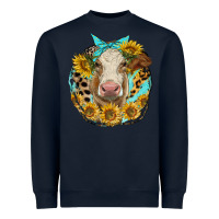 Navy simmental heifer with sunflowers and leopard Heavyweight Sweatshirt - LillyAllenDesigns
