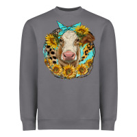 Storm simmental heifer with sunflowers and leopard Heavyweight Sweatshirt - LillyAllenDesigns