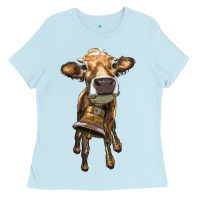 Baby Blue heifer cow with cow bell Ladies Tee - RanaPortraitStore
