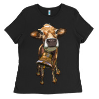 Black heifer cow with cow bell Ladies Tee - RanaPortraitStore