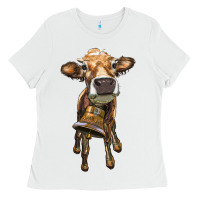 White heifer cow with cow bell Ladies Tee - RanaPortraitStore