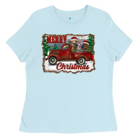 Baby Blue christmas truck with cows Ladies Tee - RanaPortraitStore